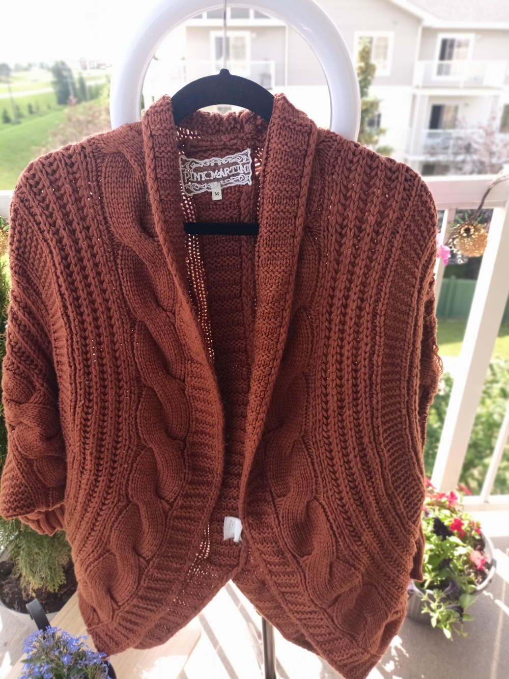 Pink Martini Women’s Brick Brown Cable Knit Open Cardigan Sweater - Picture 6 of 7